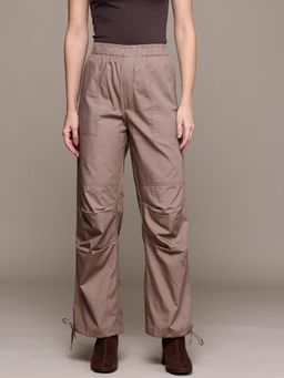 MIXT by Nykaa Fashion - Womens Taupe Loose Fit High Rise Parachute Cargo Trouser