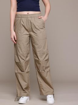 MIXT by Nykaa Fashion - Womens Khaki Loose Fit High Rise Parachute Cargo Trouser