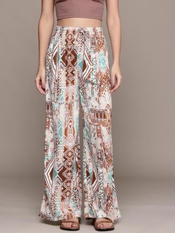 Twenty Dresses by Nykaa Fashion - Womens Brown Wide Leg Printed Trouser