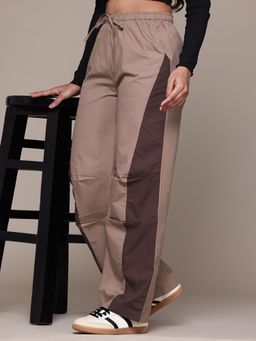 MIXT by Nykaa Fashion - Womens Solid Taupe Contrast Parachute Cargo Pant