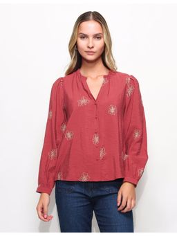 U.S. POLO ASSN. - Maroon Floral Embroidered Top