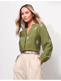 U.S. POLO ASSN. - Green Floral Embroidered Top