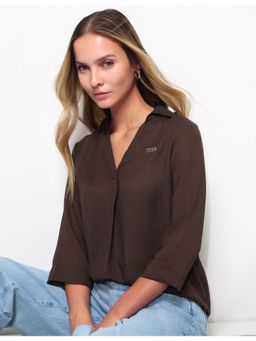 U.S. POLO ASSN. - Maroon Textured Knotch Collar Top