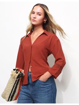 U.S. POLO ASSN. - Brown Lace Detail Collar Neck Shirt