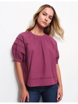 U.S. POLO ASSN. - Purple Pleats and Lace Raglan Sleeve Top