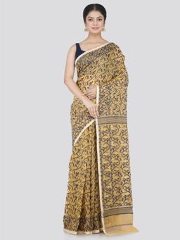 PinkLoom - Women's Soft Cotton Jamdani Saree Without Blouse Piece, Yellow