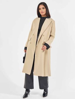 Styli - Women's Brown Oversized Fit Midi Length Double Breasted Trench Overcoat