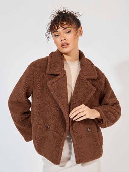 Styli - Women's Brown Fit Regular Length Faux Fur Coat