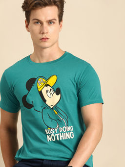 Bewakoof - Official Disney Men's Blue Busy Doing Nothing T-shirt