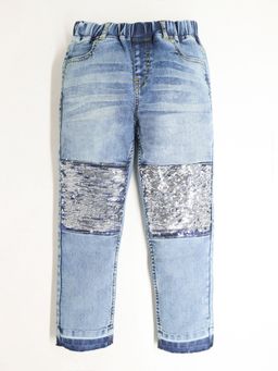 CHERRY CRUMBLE BY NITT HYMAN - Light Blue Regular Fit Stretchable Sequins Denim Jeans