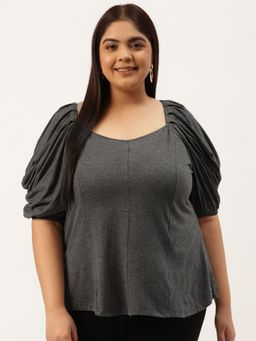 theRebelinme - Plus Size Womens Charcoal Grey Knitted Panelled Top