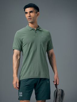 Technosport - Green Polyester Collar Neck Half Sleeves Polo T-Shirt