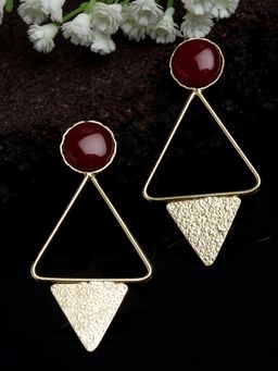 PANASH - Gold Plated Stone Studded Triangular Shaped Drop Earrings