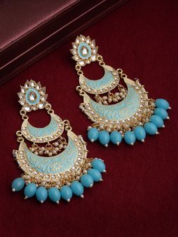 PANASH - Blue & Gold Plated Crescent Shaped Chandbalis Earrings
