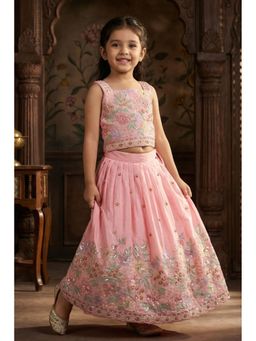 Lagorii - Pink Floral Embroidered Lehenga With Choli