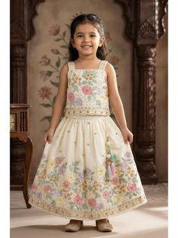 Lagorii - White Floral Embroidered Lehenga With Choli