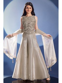 Lagorii - Silver Embroidered Palazzo with Top & Sheer Dupatta