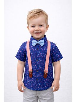 Blabber - Blue Half Sleeve Printed Shirt With Suspender & Contrast Bow