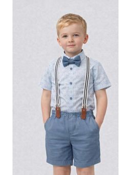 Blabber - Blue Half Sleeve Printed Shirt With Shorts, Suspender & Bow