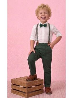 Blabber - Green Full Sleeve Printed Shirt With Trouser, Suspender & Bow