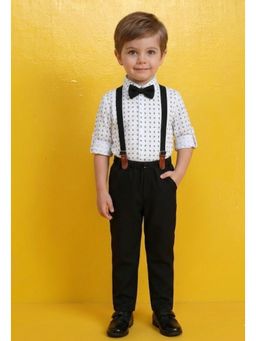 Blabber - Black Full Sleeve Printed Shirt With Trouser, Suspender & Bow