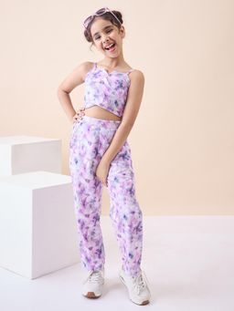 Stylo Bug - Flower Print Square Neck Sleeveless Top & Pant - Purple