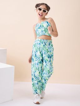 Stylo Bug - Flower Print Square Neck Sleeveless Top & Pant - Green