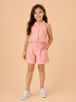 Stylo Bug - Embroidery Sleeveless Top & Shorts - Peach
