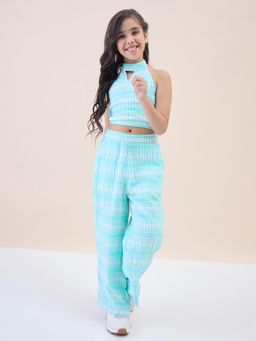 Stylo Bug - Checks Print Halter Neck Sleeveless Top & Pant - Blue
