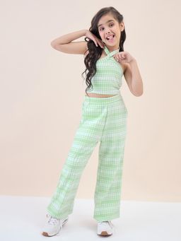 Stylo Bug - Checks Print Halter Neck Sleeveless Top & Pant - Green
