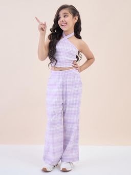 Stylo Bug - Checks Print Halter Neck Sleeveless Top & Pant - Purple
