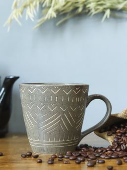 Voncasa - Ceramic Coffee Mug Grey & Engraved
