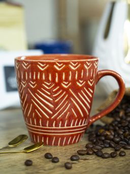 Voncasa - Ceramic Coffee Mug Red & Engraved