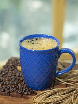 Voncasa - Ceramic Coffee Mug Blue & Engraved