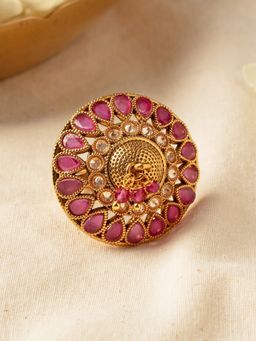 Azai by Nykaa Fashion - Gold Tone Ring with Pink Embellishments