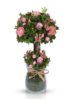 HomeTown - Aura Pe Flower with Glass Base Floral Arrangements in Pink Colour By Living Essence