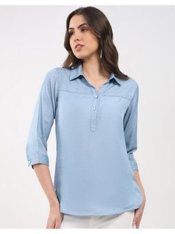 Monte Carlo - Women Collar Three Fourth Sleeve Blue Top