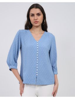 Monte Carlo - Women Front Open Three Fourth Sleeve Blue Top