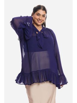 Virgio - Solid Viscose Sheer Ruffled Purple Top with Inner Cami