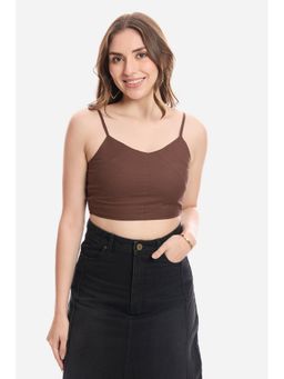 Virgio - Solid Cotton Brown Crop Top