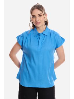 Virgio - Solid Viscose Pull-On Shirt Style Blue Top