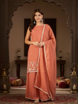 Gahan - Womens Embroidered Georgette Kurta & Palazzo With Dupatta