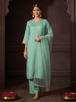 Gahan - Womens Silk Blend Embroidered Straight Kurta Pant with Net Dupatta
