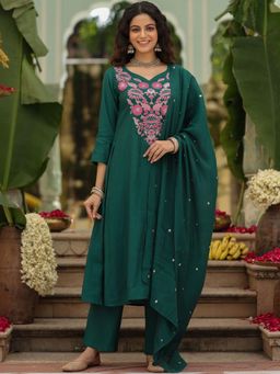 Gahan - Embroidered Viscose Rayon Straight Kurta with Embroidered Dupatta