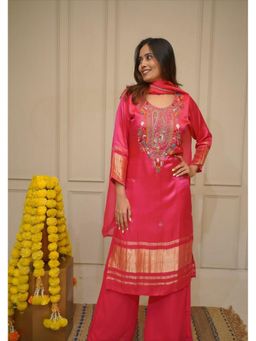 Gahan - Embroidered Viscose Cotton Straight Kurta & Palazzo with Dupatta