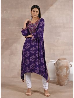 Lakshita - Purple Floral Print Dhaage Collection Kurta With Embroidery
