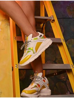 07-10 - 7-10 307 Holographic Chunky White Yellow Colorblock Sneakers