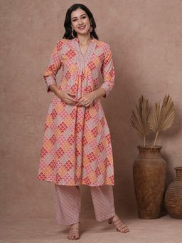 FASHOR - Women's Multi-Color Printed Kurta with Palazzo (Set of 2)