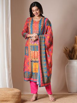 FASHOR - Women's Multi-Color Floral Kurta with Pant and Dupatta (Set of 3)