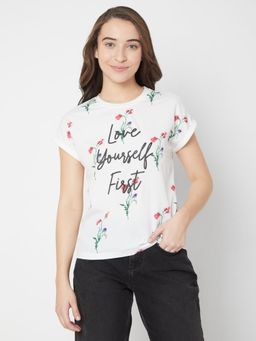 VERO MODA - Women Printed White T-shirt